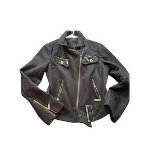 Womens Faux Fur  Black Faux Fur-Lined Biker Jacket M